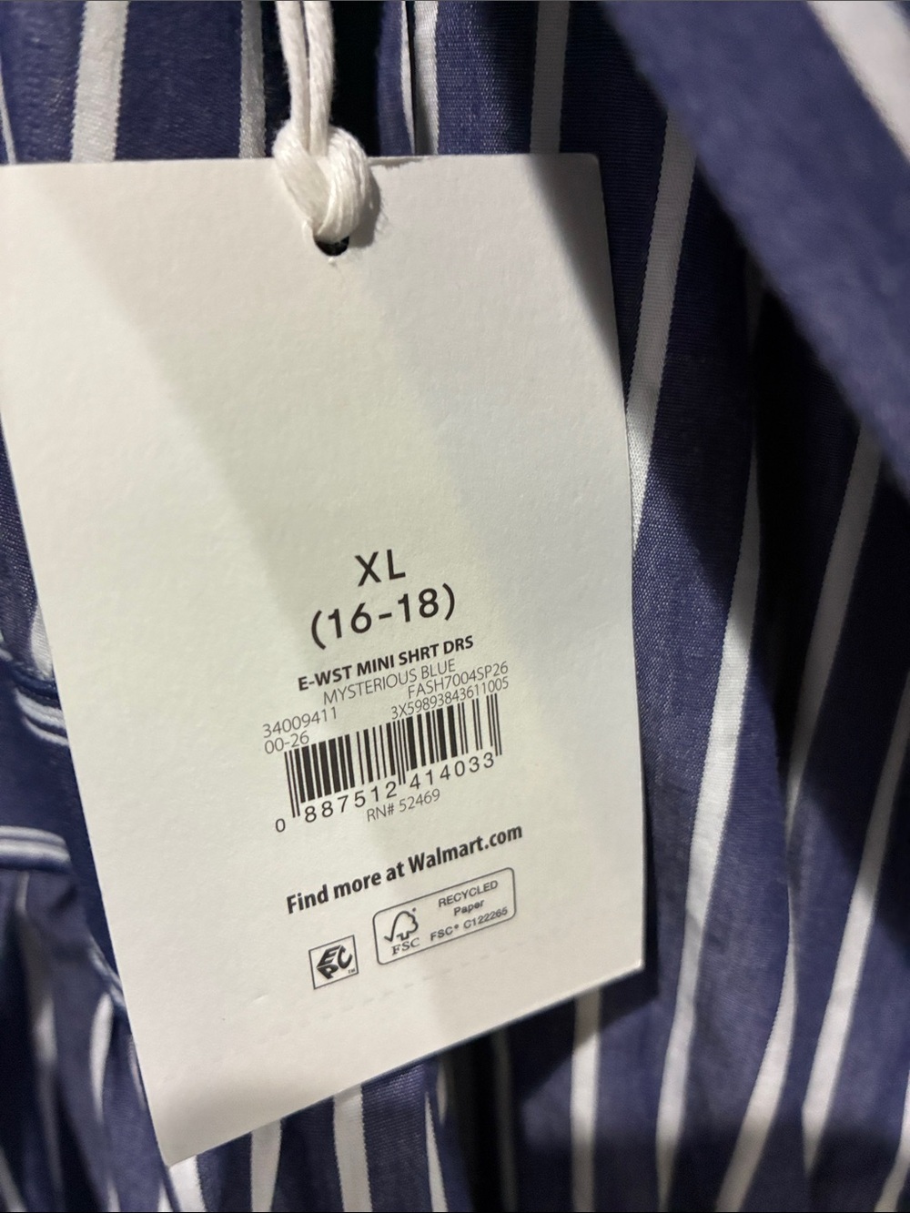 Free Assembly Striped Navy Blue Women’s Shirt Dress NWT XL 16-18 - Picture 3 of 6